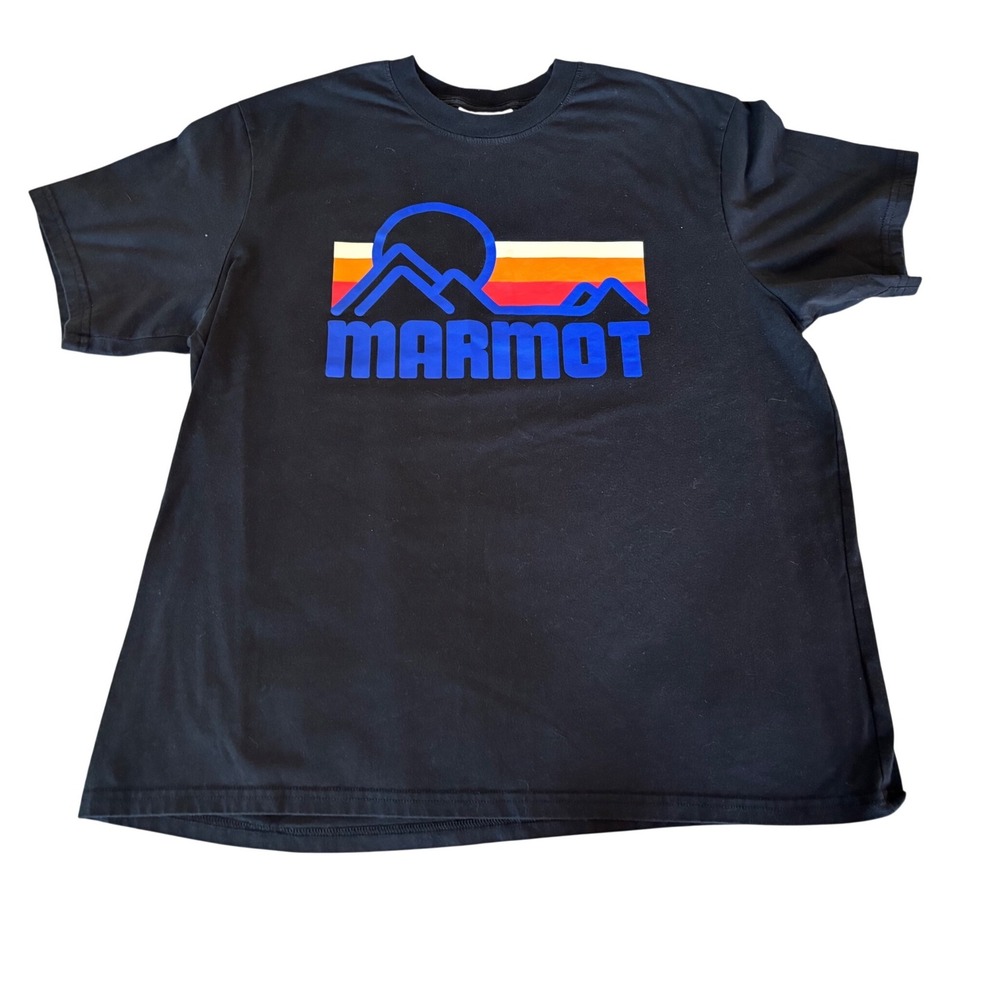 Marmot Mountain Works Mens XL Black Graphic T Shirt Outdoor Adventure Logo